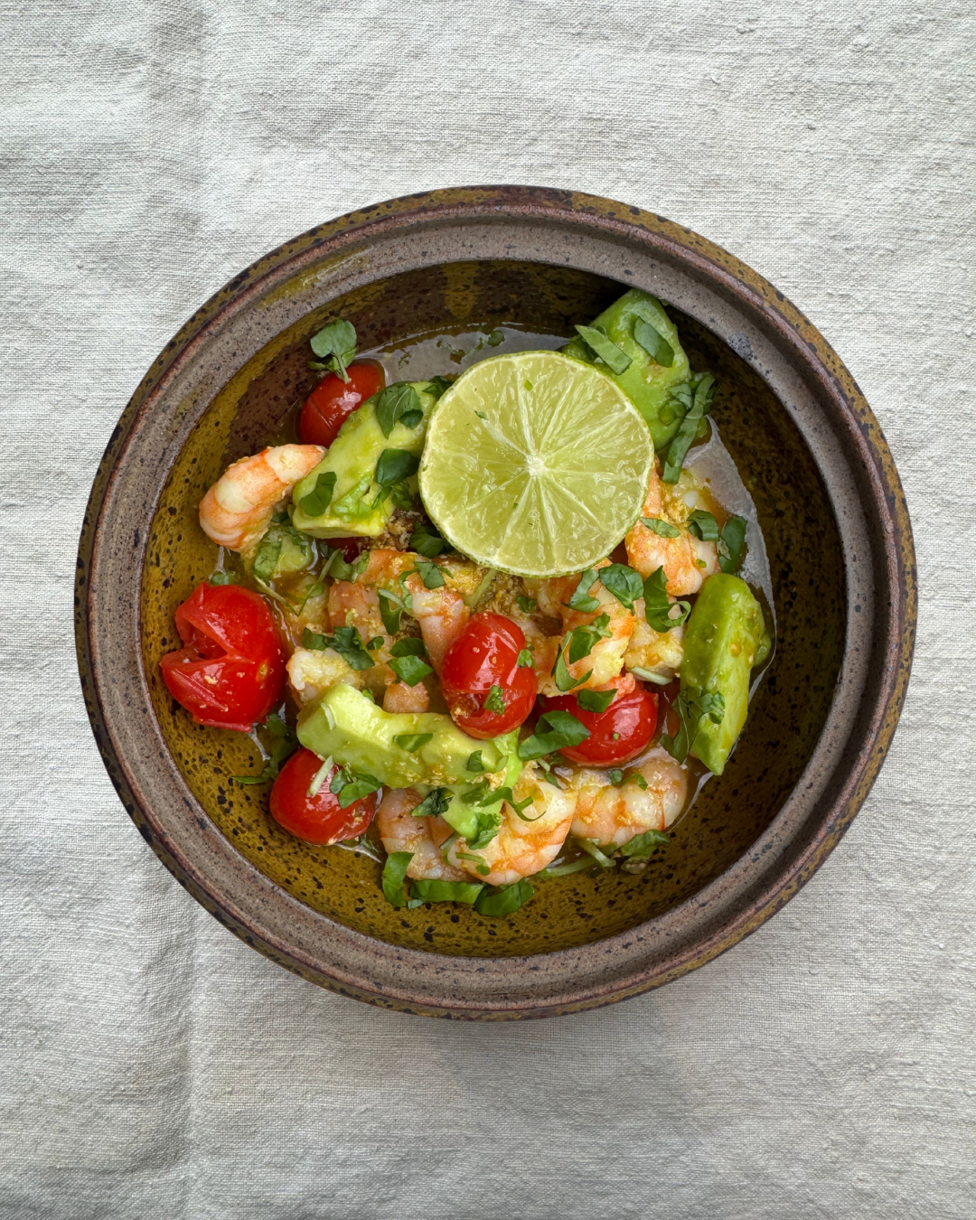 Prawn Pil Pil Warm Salad with Avocado & Tomatoes
